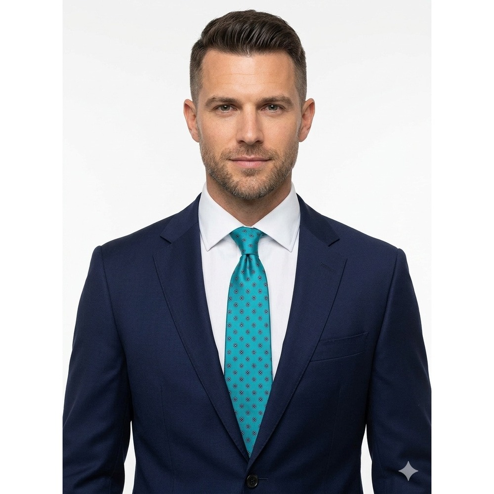 Roberto Capucci Silk Tie Teal Blue Geometric Foulard Hand Printed England USA